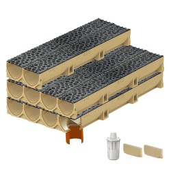 Set 10 rigole ACO Self Euroline din beton cu polimeri, grătar din fontă model Voronoi Diamant, B125,L=10m, lxh=11.8x10cm si accesorii